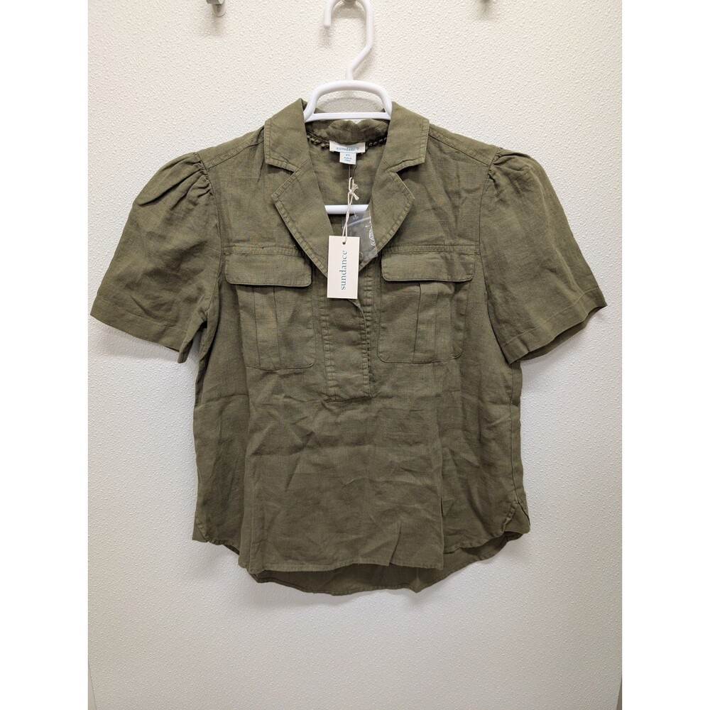 NWT Sundance Linen Blouse xs Olive Green Popover Tunic Relaxed Fit Women's